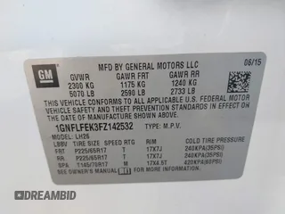 2015 Chevrolet Equinox LT z VIN 1GNFLFEK3FZ142532, wystawiony jako IAAI lot #42505769 z przebiegiem 224 596 mil mil oraz . Historia ofert i sprzedaży dostępna na DreamBid. Obrazek 9.