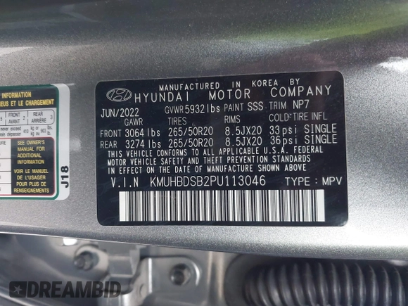 2023 Genesis GV80 with VIN KMUHBDSB2PU113046, listed as a IAAI auction lot 41516832 with 53,897 mi miles and . Bid and sale history available at DreamBid. Image 9.