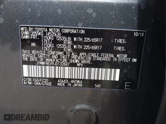 2018 Toyota RAV4 XLE z VIN JTMWFREV9JD132847, wystawiony jako IAAI lot #42108442 z przebiegiem 59 763 mil mil oraz . Historia ofert i sprzedaży dostępna na DreamBid. Obrazek 9.