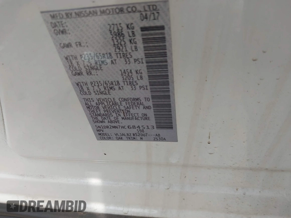 2017 Nissan Pathfinder SV with VIN 5N1DR2MN7HC684513, listed as a IAAI auction lot 42482806 with 92,987 mi miles and . Bid and sale history available at DreamBid. Image 9.