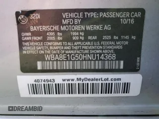 2017 BMW 3 Series 320i with VIN WBA8E1G50HNU14368, listed as a Copart auction lot 48378995 with 105,295 mi miles and Salvage Title. Bid and sale history available at carsss.com. Image 13.