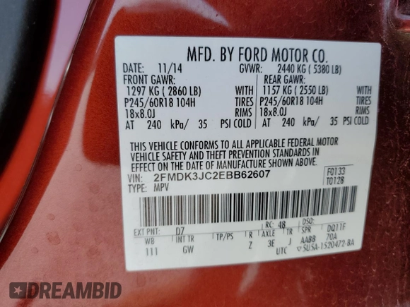 2014 Ford Edge SEL with VIN 2FMDK3JC2EBB62607, listed as a Copart auction lot 49678765 with 130,199 mi miles and Salvage Title. Bid and sale history available at carsss.com. Image 13.