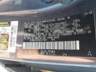 2008 Toyota Sienna XLE with VIN 5TDBK22C58S017861, listed as a IAAI auction lot 42604679 with 144,934 mi miles and . Bid and sale history available at DreamBid. Image 9.