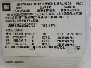 2002 Chevrolet Suburban Z71 with VIN 3GNFK16Z92G267367, listed as a Copart auction lot 43647755 with 0 mi miles and Salvage Title. Bid and sale history available at carsss.com. Image 16.