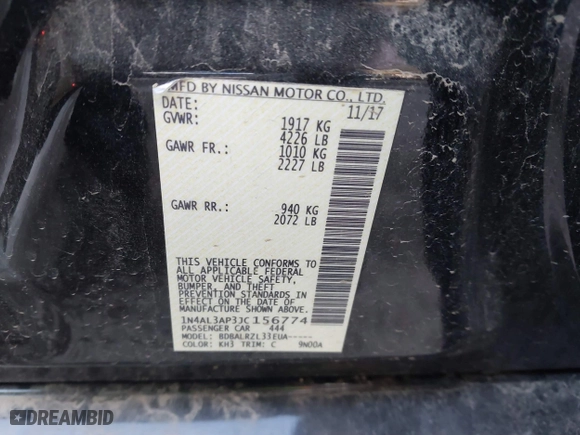 2018 Nissan Altima 2.5 SL with VIN 1N4AL3AP3JC156774, listed as a IAAI auction lot 41316010 with 164,647 mi miles. Bid and sale history available at carsss.com. Image 9.