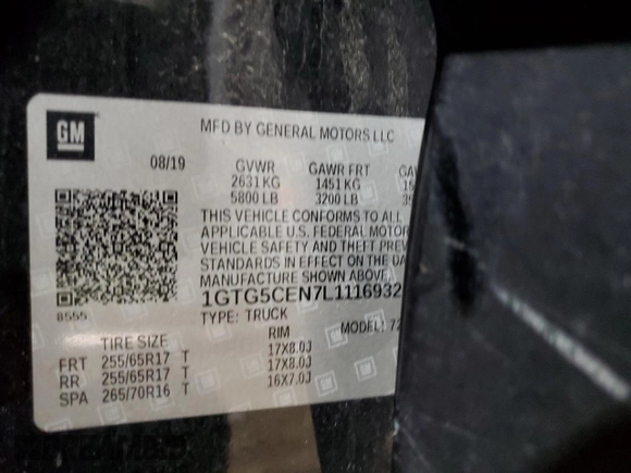 2020 GMC Canyon 2WD SLE with VIN 1GTG5CEN7L1116932, listed as a Copart auction lot 42955745 with 145,523 mi miles and Salvage Title. Bid and sale history available at carsss.com. Image 13.