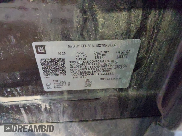 2020 Cadillac XT4 AWD Premium Luxury with VIN 1GYFZDR48LF121111, listed as a IAAI auction lot 41533664 with Not Provided miles. Bid and sale history available at carsss.com. Image 9.