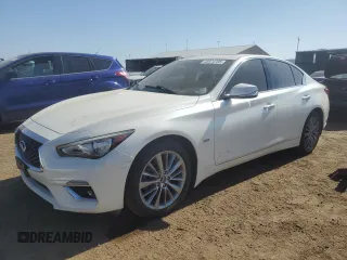 2018 Infiniti Q50 Luxe z VIN JN1EV7AR1JM441405, wystawiony jako Copart lot #43024785 z przebiegiem 57 286 mil mil oraz Szkoda całkowita • Salvage title. Historia ofert i sprzedaży dostępna na DreamBid. Obrazek 1.