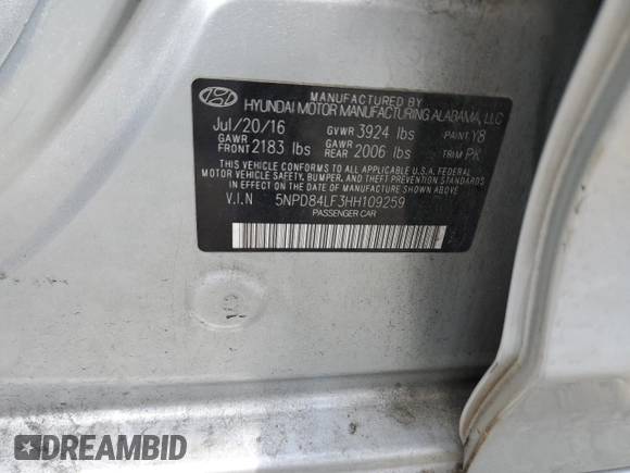 2017 Hyundai Elantra Limited with VIN 5NPD84LF3HH109259, listed as a Copart auction lot 55158865 with 135,905 mi miles and Clean Title. Bid and sale history available at DreamBid. Image 12.