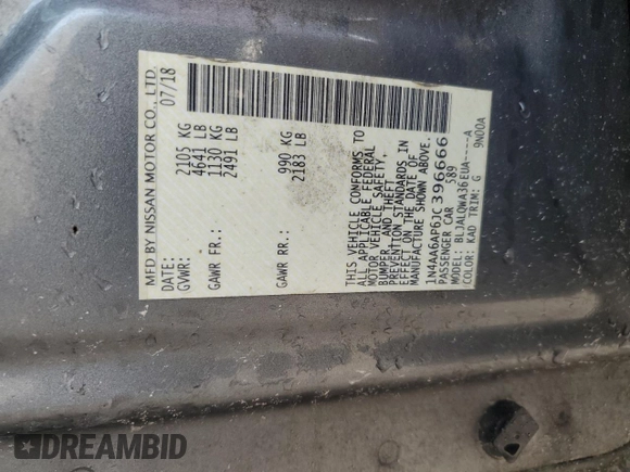2018 Nissan Maxima S with VIN 1N4AA6AP6JC396666, listed as a Copart auction lot 47145545 with 129,198 mi miles and Salvage Title. Bid and sale history available at DreamBid. Image 13.