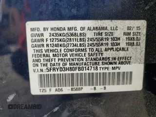 2015 Acura MDX Advance/Entertainment Pkg with VIN 5FRYD3H80FB014718, listed as a Copart auction lot 51899015 with 156,351 mi miles and Clean Title. Bid and sale history available at carsss.com. Image 13.