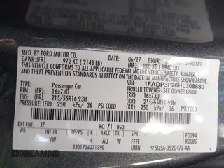 2017 Ford Focus SE z VIN 1FADP3F26HL308880, wystawiony jako IAAI lot #41991909 z przebiegiem 103 403 mil mil oraz . Historia ofert i sprzedaży dostępna na DreamBid. Obrazek 9.