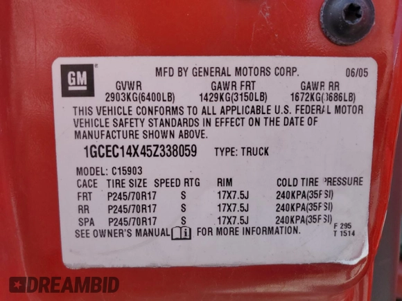 2005 Chevrolet Silverado 1500 Work Truck z VIN 1GCEC14X45Z338059, wystawiony jako Copart lot #53183515 z przebiegiem 191 166 mil mil oraz Czysty tytuł • Clean title. Historia ofert i sprzedaży dostępna na DreamBid. Obrazek 14.