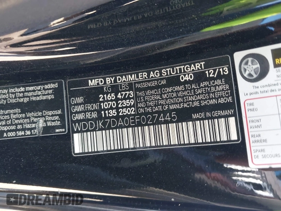2014 Mercedes-Benz SL-Class SL 550 with VIN WDDJK7DA0EF027445, listed as a IAAI auction lot 41684493 with 162,533 mi miles. Bid and sale history available at carsss.com. Image 9.