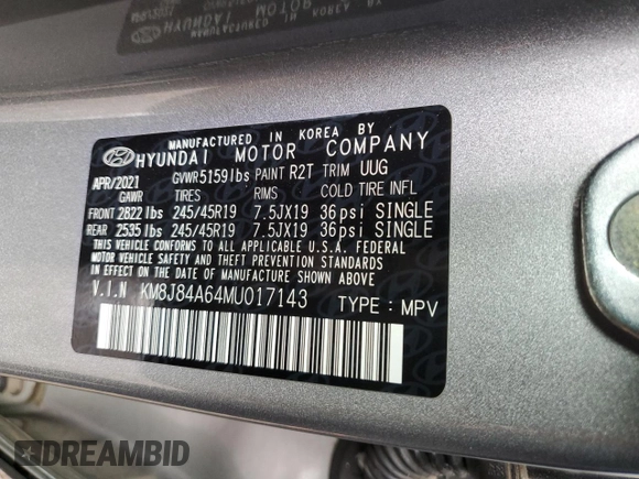 2021 Hyundai NEXO Limited with VIN KM8J84A64MU017143, listed as a Copart auction lot 50567955 with 61,585 mi miles and Clean Title. Bid and sale history available at DreamBid. Image 12.