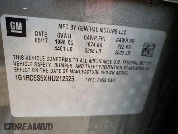 2017 Chevrolet Volt LT with VIN 1G1RC6S5XHU212525, listed as a Copart auction lot 73357422 with 0 mi miles. Bid and sale history available at carsss.com. Image 13.