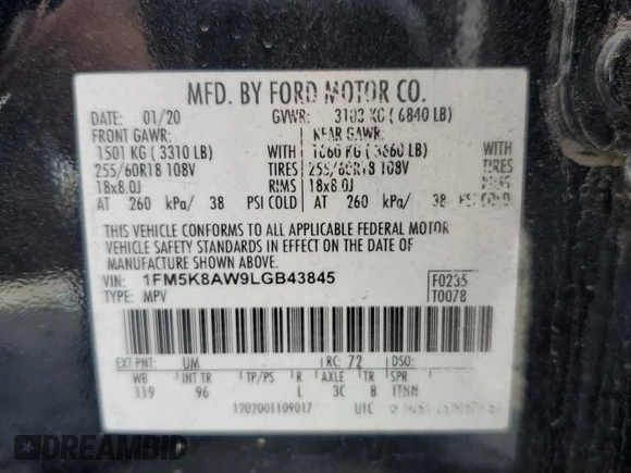 2020 Ford Police Interceptor Utility z VIN 1FM5K8AW9LGB43845, wystawiony jako Copart lot #48149205 z przebiegiem Nie podano mil oraz Czysty tytuł • Clean title. Historia ofert i sprzedaży dostępna na DreamBid. Obrazek 14.