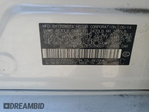 2014 Lexus GS 350 with VIN JTHBE1BL0E5039607, listed as a Copart auction lot 62221084 with 121,122 mi miles and Salvage Title. Bid and sale history available at carsss.com. Image 12.