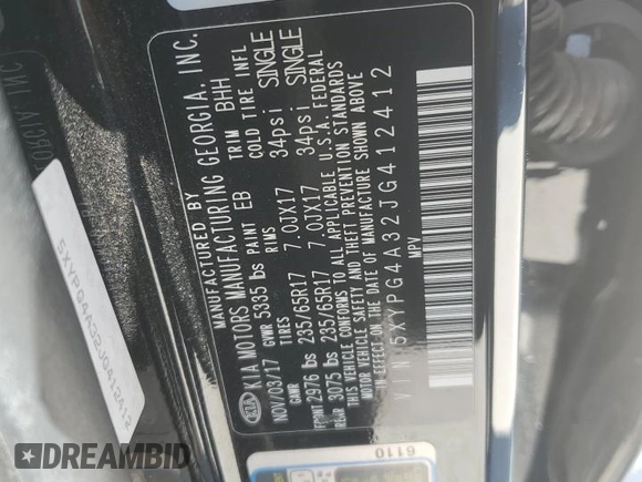 2018 Kia Sorento L with VIN 5XYPG4A32JG412412, listed as a Copart auction lot 49626885 with 107,267 mi miles and Salvage Title. Bid and sale history available at carsss.com. Image 13.