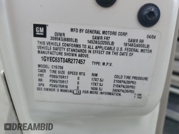 2004 Cadillac Escalade z VIN 1GYEC63T04R277457, wystawiony jako Copart lot #78555564 z przebiegiem 170 153 mil mil oraz Szkoda całkowita • Salvage title. Historia ofert i sprzedaży dostępna na DreamBid. Obrazek 13.