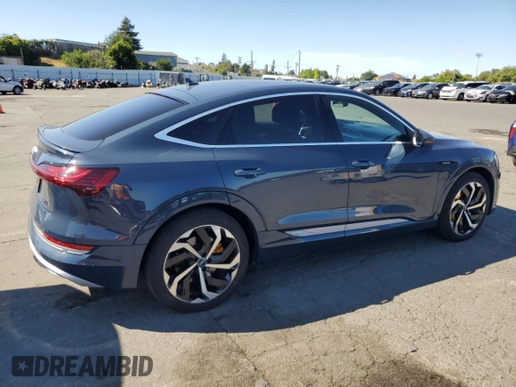 2020 Audi e-tron Sportback Prestige with VIN WA13ABGE0LB032568, listed as a Copart auction lot 56541685 with 59,360 mi miles and Salvage title. Bid and sale history available at DreamBid. Image 3.