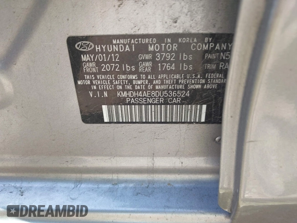2013 Hyundai Elantra GLS with VIN KMHDH4AE8DU536524, listed as a IAAI auction lot 42213194 with 178,343 mi miles and . Bid and sale history available at DreamBid. Image 9.