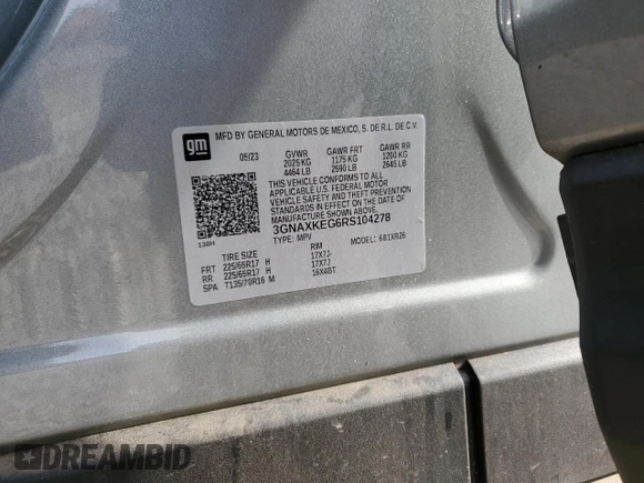 2024 Chevrolet Equinox LT with VIN 3GNAXKEG6RS104278, listed as a Copart auction lot 84972154 with 49,242 mi miles and Salvage Title. Bid and sale history available at DreamBid. Image 15.