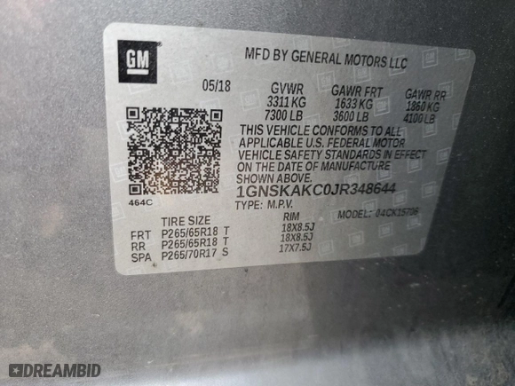 2018 Chevrolet Tahoe LS with VIN 1GNSKAKC0JR348644, listed as a Copart auction lot 49664035 with 72,952 mi miles and Salvage Title. Bid and sale history available at carsss.com. Image 13.