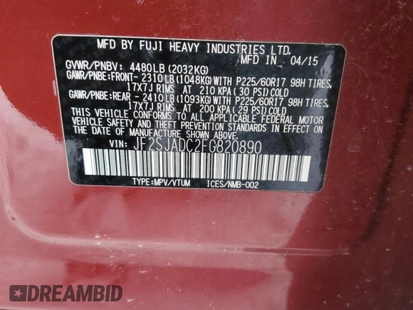 2015 Subaru Forester 2.5i Premium with VIN JF2SJADC2FG820890, listed as a Copart auction lot 88000885 with 129,727 mi miles and Salvage Title. Bid and sale history available at carsss.com. Image 15.