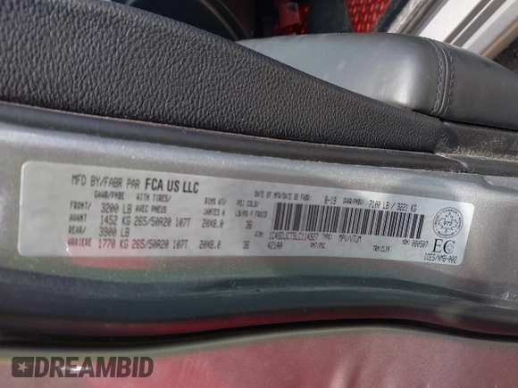 2020 Dodge Durango R/T z VIN 1C4SDJCT5LC114927, wystawiony jako IAAI lot #42483198 z przebiegiem 66 548 mil mil oraz . Historia ofert i sprzedaży dostępna na DreamBid. Obrazek 9.