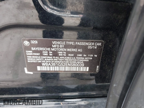 2014 BMW 3 Series 320i with VIN WBA3B1G52ENS80039, listed as a IAAI auction lot 42253717 with 104,388 mi miles and . Bid and sale history available at DreamBid. Image 9.