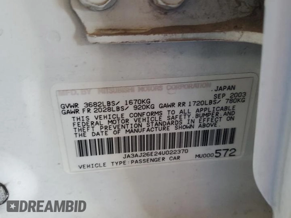 2004 Mitsubishi Lancer ES with VIN JA3AJ26E24U022370, listed as a Copart auction lot 82237704 with 163,011 mi miles and Salvage Title. Bid and sale history available at carsss.com. Image 14.