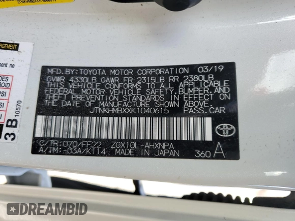 2019 Toyota C-HR XLE with VIN JTNKHMBXXK1040615, listed as a Copart auction lot 85478214 with 44,137 mi miles and Non Repairable. Bid and sale history available at DreamBid. Image 14.