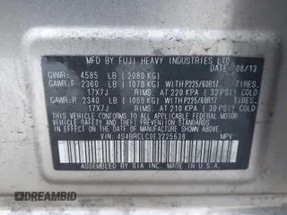 2014 Subaru Outback Limited with VIN 4S4BRCLC0E3225638, listed as a IAAI auction lot 41897375 with 118,155 mi miles and . Bid and sale history available at DreamBid. Image 9.