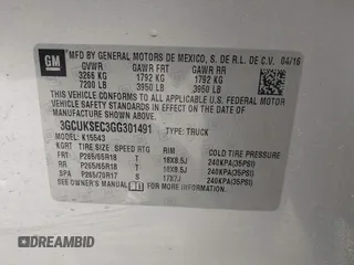 2016 Chevrolet Silverado 1500 LTZ with VIN 3GCUKSEC3GG301491, listed as a IAAI auction lot 41684400 with 190,042 mi miles. Bid and sale history available at carsss.com. Image 9.