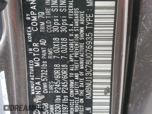 2008 Hyundai Veracruz GLS с VIN KM8NU13C78U076935, выставлен на аукционе Copart как лот 52020475 с пробегом 292 316 миль миль и Списание • Salvage title. История ставок и продаж доступна на DreamBid. Изображение 15.