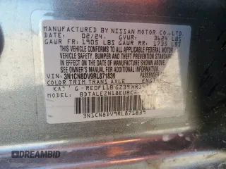 2024 Nissan Versa S with VIN 3N1CN8DV9RL871839, listed as a Copart auction lot 54239005 with 29,470 mi miles and Salvage title. Bid and sale history available at DreamBid. Image 12.