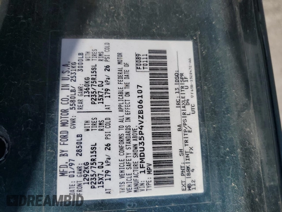 1997 Ford Explorer XLT z VIN 1FMDU35P4VZB06107, wystawiony jako Copart lot #52797485 z przebiegiem 172 186 mil mil oraz Szkoda całkowita • Salvage title. Historia ofert i sprzedaży dostępna na DreamBid. Obrazek 15.