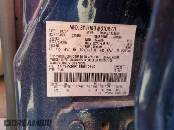 2008 Ford F-250 XL with VIN 1FTSW20R18EB10619, listed as a Copart auction lot 52828705 with 162,587 mi miles and Clean title. Bid and sale history available at DreamBid. Image 12.