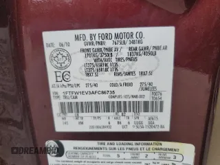 2010 Ford F-150 XL with VIN 1FTFW1EV3AFC86735, listed as a Copart auction lot 61460825 with 190,144 mi miles and Clean title. Bid and sale history available at DreamBid. Image 12.