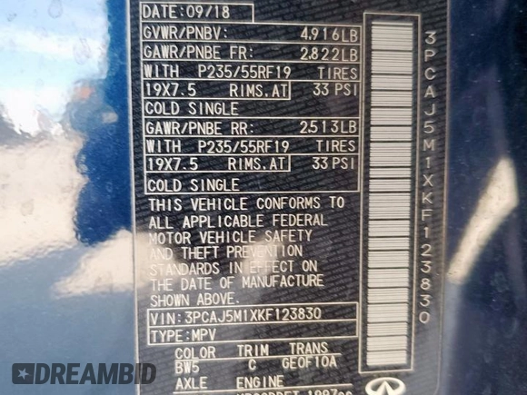 2019 Infiniti QX50 Luxe с VIN 3PCAJ5M1XKF123830, выставлен на аукционе Copart как лот 57996695 с пробегом 105 967 миль миль и Списание • Salvage title. История ставок и продаж доступна на DreamBid. Изображение 13.