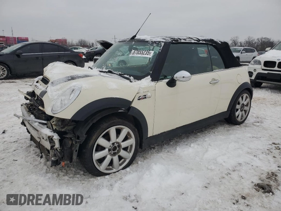 2008 MINI Convertible S with VIN WMWRH33588TU80448, listed as a Copart auction lot 87855235 with Not provided miles and Salvage title. Bid and sale history available at DreamBid. Image 1.
