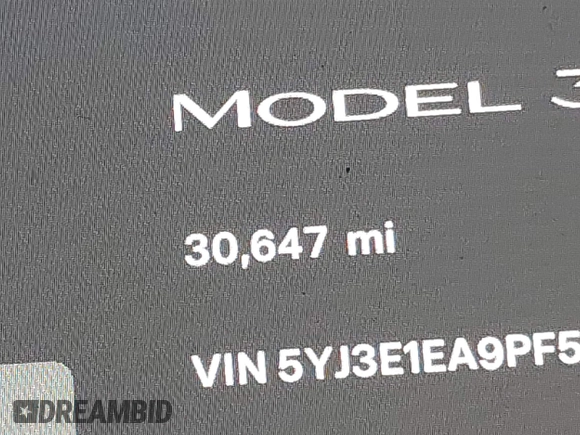 2023 Tesla Model 3 with VIN 5YJ3E1EA9PF548726, listed as a IAAI auction lot 42345157 with 30,647 mi miles and . Bid and sale history available at DreamBid. Image 16.