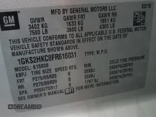 2015 GMC Yukon XL SLT with VIN 1GKS2HKC8FR616031, listed as a Copart auction lot 48740785 with 128,467 mi miles and Salvage Title. Bid and sale history available at carsss.com. Image 15.