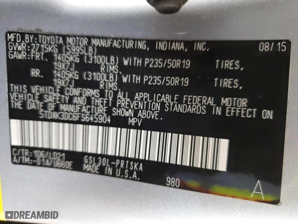 2015 Toyota Sienna SE with VIN 5TDXK3DC6FS645904, listed as a Copart auction lot 51323435 with 87,067 mi miles and Salvage Title. Bid and sale history available at carsss.com. Image 13.