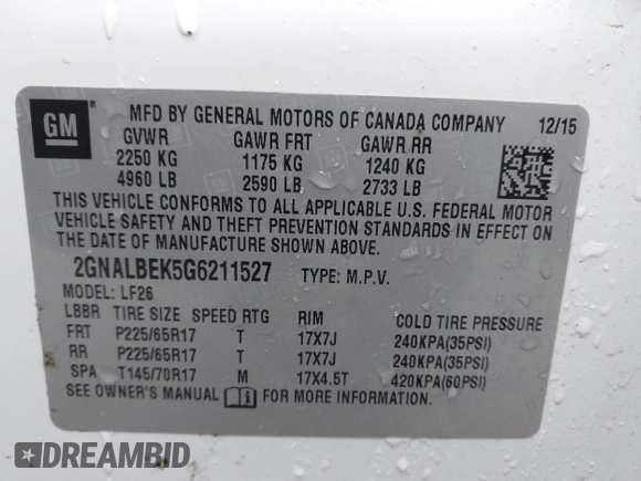 2016 Chevrolet Equinox LS with VIN 2GNALBEK5G6211527, listed as a IAAI auction lot 41824325 with 155,066 mi miles. Bid and sale history available at carsss.com. Image 9.