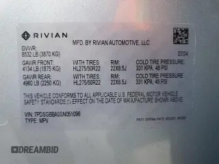 2025 Rivian R1S Adventure with VIN 7PDSGBBA0SN051096, listed as a Copart auction lot 87441054 with 30 mi miles and Salvage Title. Bid and sale history available at carsss.com. Image 13.
