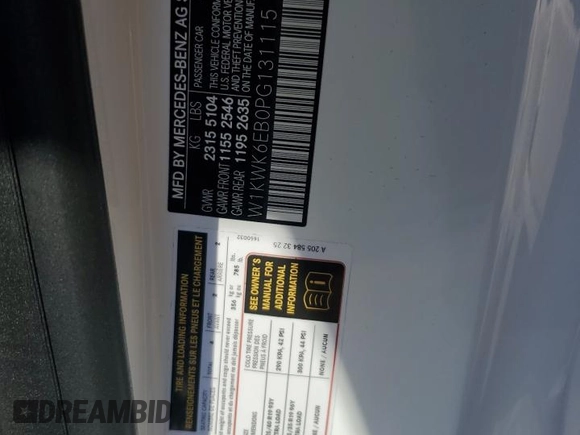 2023 Mercedes-Benz C with VIN W1KWK6EB0PG131115, listed as a Copart auction lot 65841683 with 381 mi miles and . Bid and sale history available at DreamBid. Image 12.