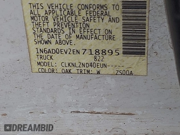 2014 Nissan Frontier SV with VIN 1N6AD0EV2EN718895, listed as a IAAI auction lot 40332972 with 53,391 mi miles and . Bid and sale history available at DreamBid. Image 9.