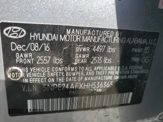 2017 Hyundai Sonata SE with VIN 5NPE24AFXHH536365, listed as a Copart auction lot 49785915 with 109,906 mi miles and Salvage Title. Bid and sale history available at carsss.com. Image 13.